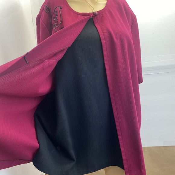 Alfred Dunner Womens  Open Front Jacket  Short Sleeve Red Size 18 Made‎ In USA - Picture 3 of 13